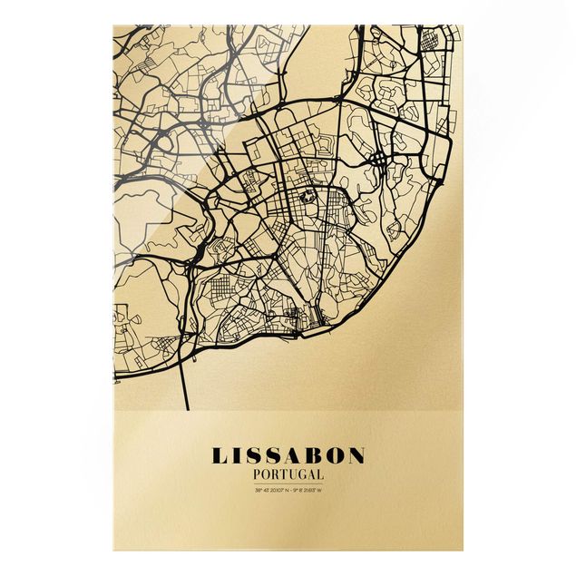 Glasbild - Stadtplan Lissabon - Klassik - Hochformat 2:3
