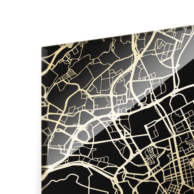 Glasbild - Stadtplan Lissabon - Klassik Schwarz - Hochformat 2:3