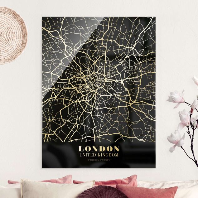 Glas Magnetboard Stadtplan London - Klassik Schwarz