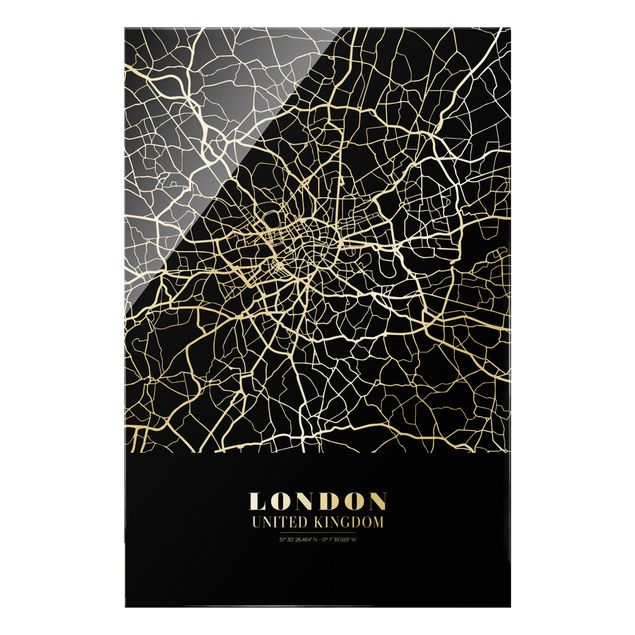 Glasbild - Stadtplan London - Klassik Schwarz - Hochformat 2:3