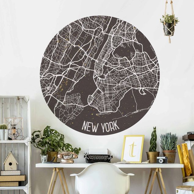 Runde Tapete selbstklebend - Stadtplan New York- Retro