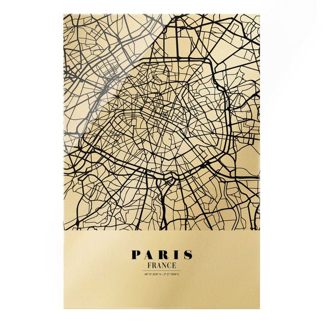 Glasbild - Stadtplan Paris - Klassik - Hochformat 2:3