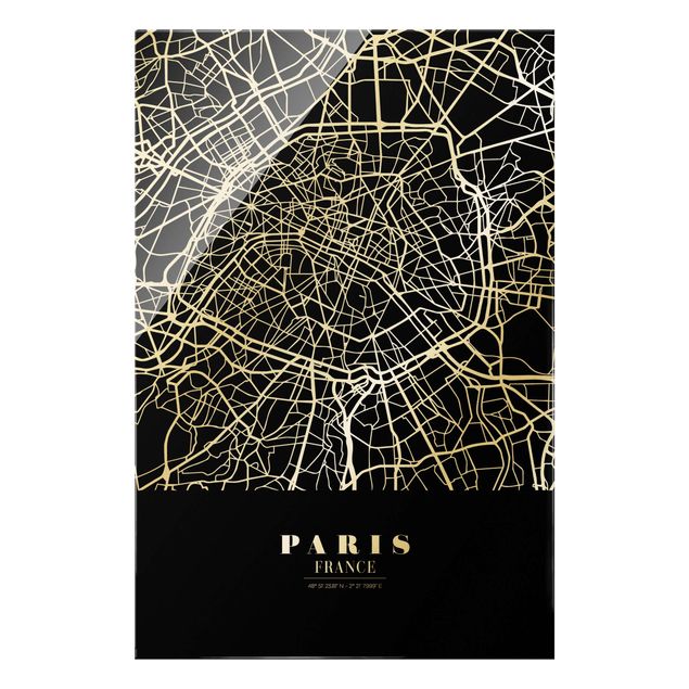 Glasbild - Stadtplan Paris - Klassik Schwarz - Hochformat 2:3