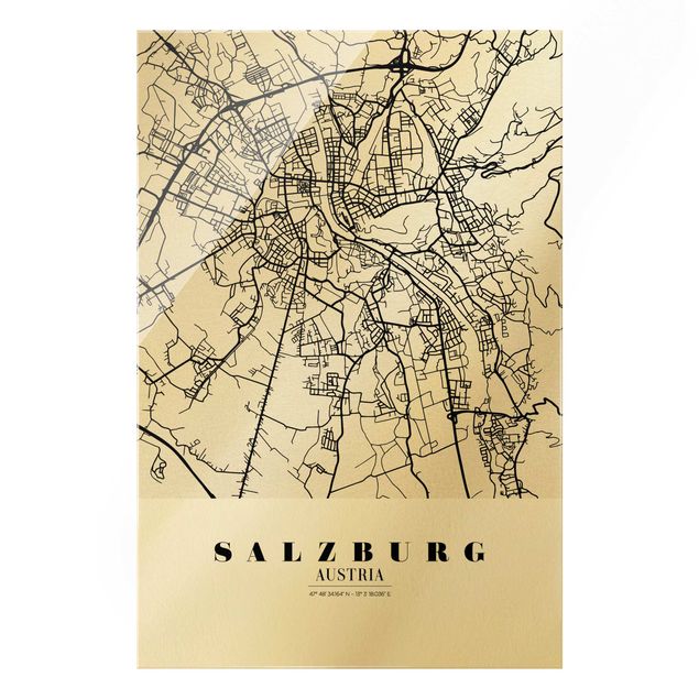 Glasbild - Stadtplan Salzburg - Klassik - Hochformat 2:3