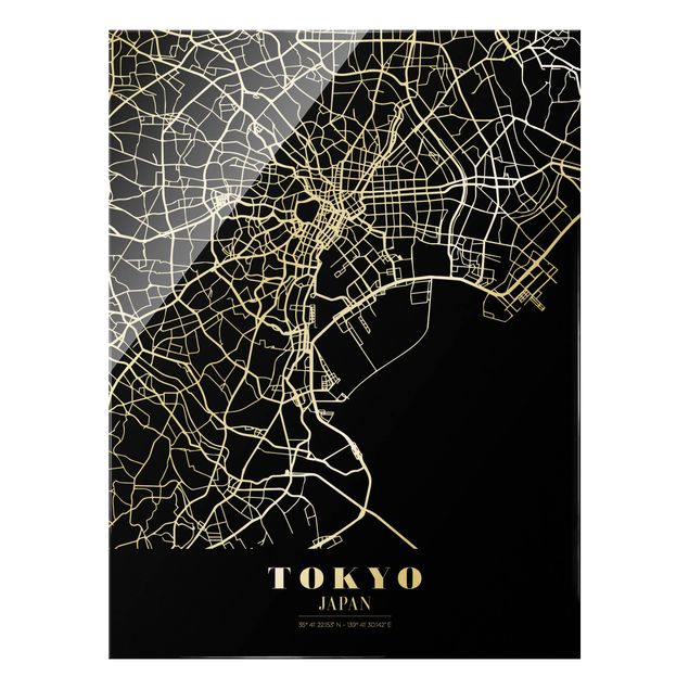 Glasbild - Stadtplan Tokyo - Klassik Schwarz - Hochformat 3:4