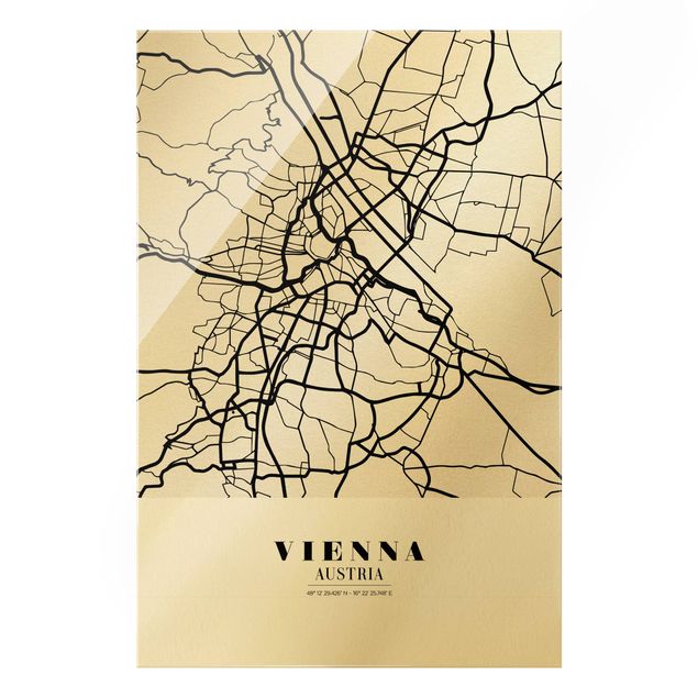 Glasbild - Stadtplan Vienna - Klassik - Hochformat 2:3