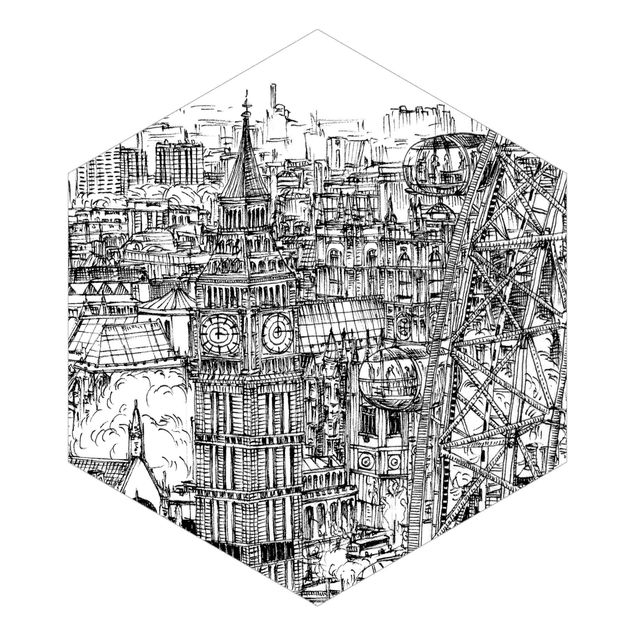 Hexagon Mustertapete selbstklebend - Stadtstudie - London Eye