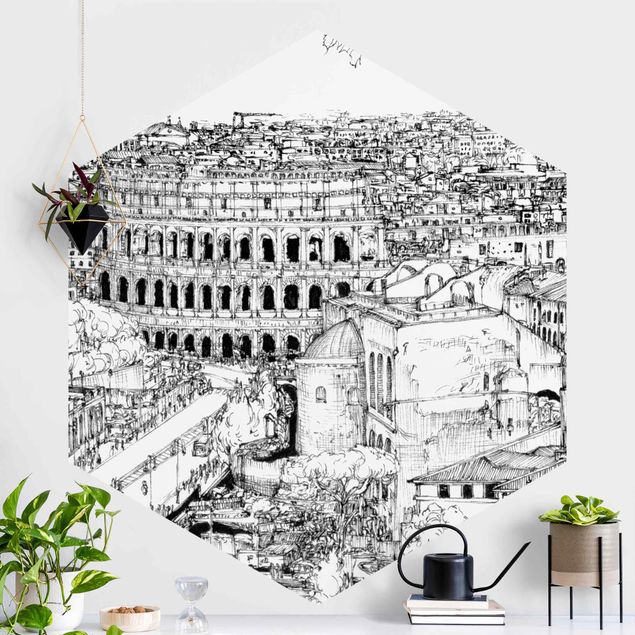 Hexagon Mustertapete selbstklebend - Stadtstudie - Rom