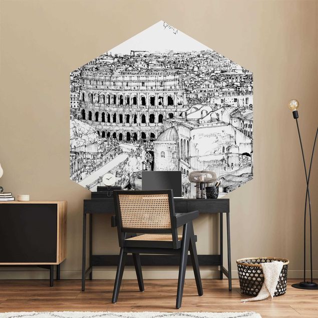 Hexagon Mustertapete selbstklebend - Stadtstudie - Rom