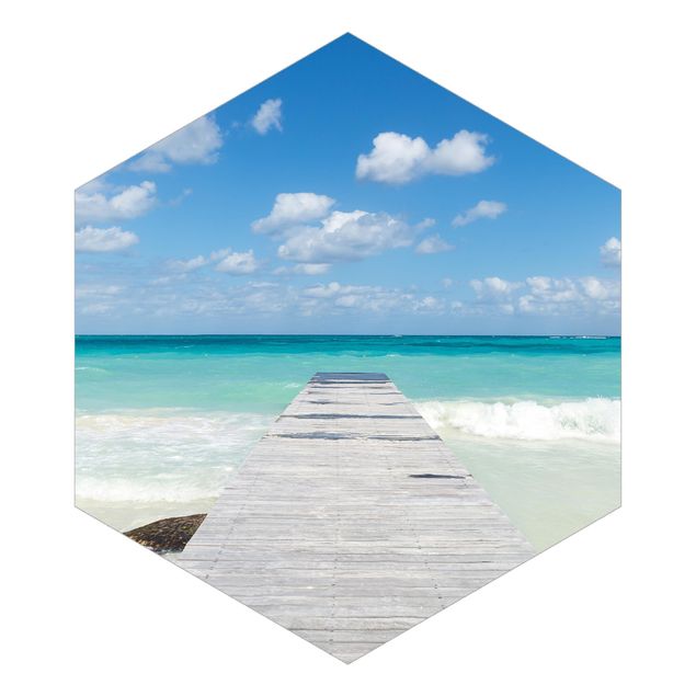 Hexagon Fototapete selbstklebend - Steg ins Meer