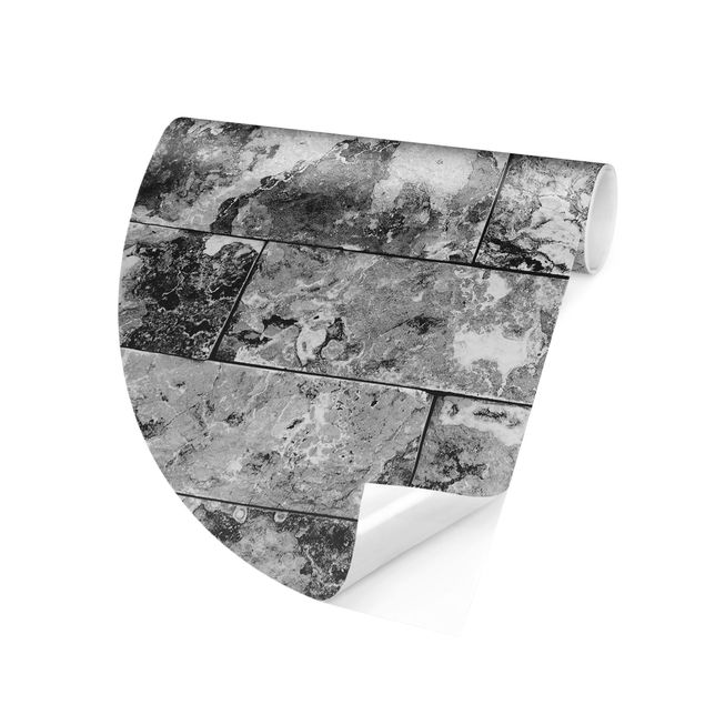 Runde Tapete selbstklebend - Steinwand Naturmarmor grau