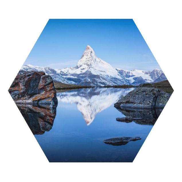 Hexagon Bild Alu-Dibond - Stellisee vor dem Matterhorn
