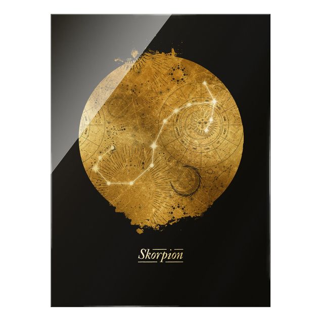 Glasbild - Sternzeichen Skorpion Grau Gold - Hochformat 3:4