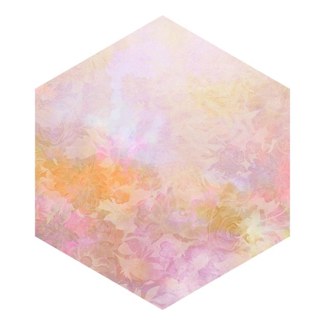 Hexagon Mustertapete selbstklebend - Strahlender Blütentraum in Pastell
