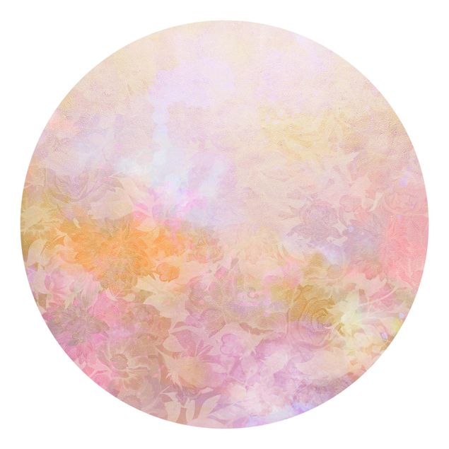 Runde Tapete selbstklebend - Strahlender Blütentraum in Pastell
