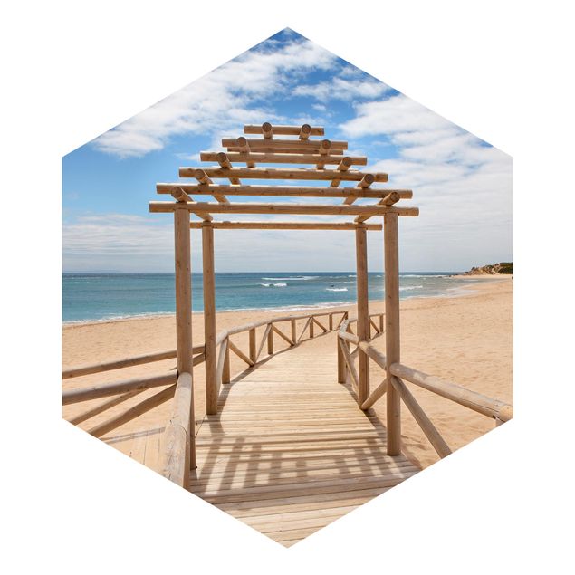 Hexagon Mustertapete selbstklebend - Strandpfad zum Meer in Andalusien