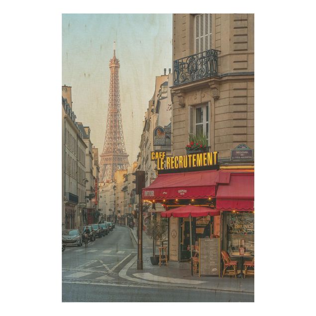 Holzbild - Straße von Paris - Hochformat