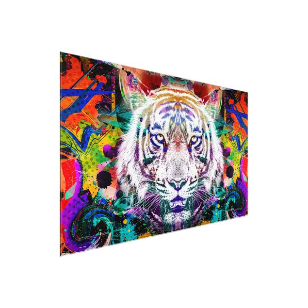 Glasbild - Street Art Tiger - Querformat