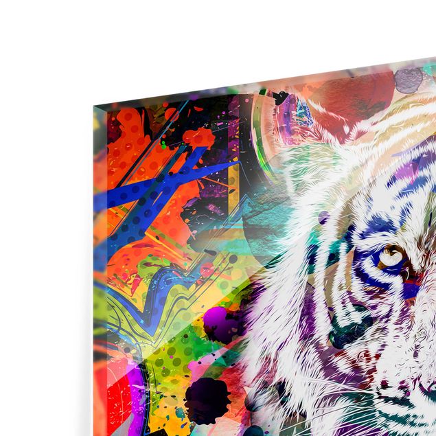Glasbild - Street Art Tiger - Querformat