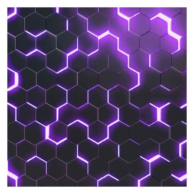 Fototapete - Strukturierte Hexagone mit Neonlicht in Lila