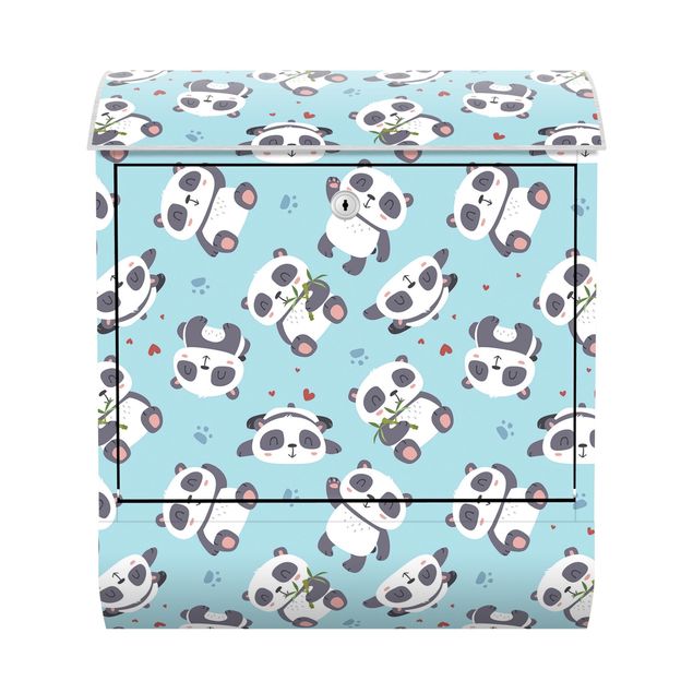 Briefkasten - Süße Pandabären mit Tapsen und Herzen Pastellblau