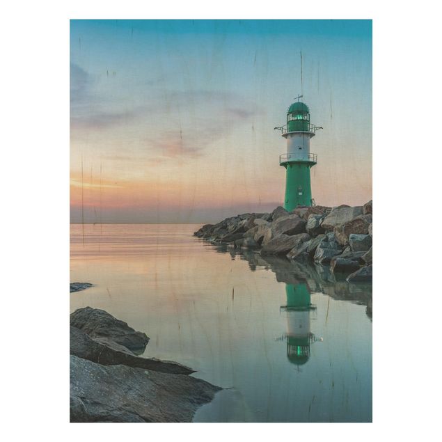Holzbild - Sunset at the Lighthouse - Hochformat