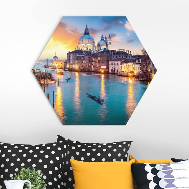 Hexagon Bild Alu-Dibond - Sunset in Venice
