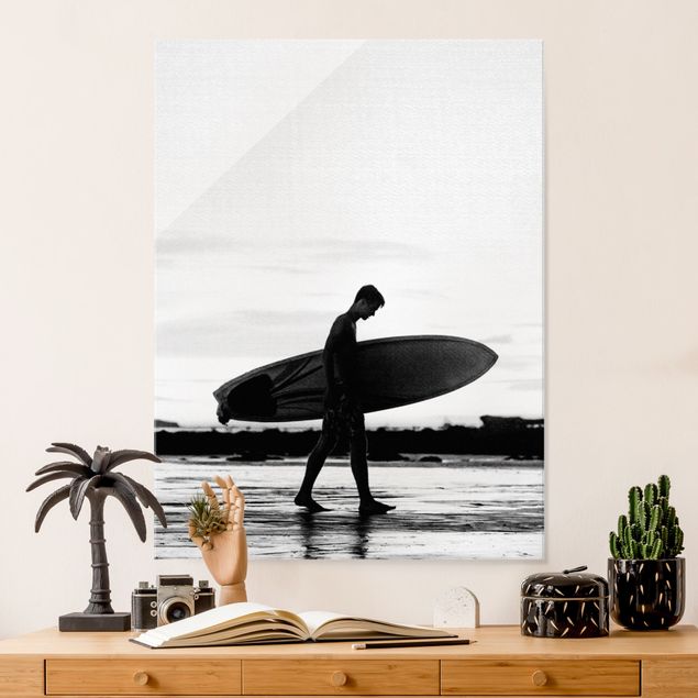 Glas Magnettafel Surferboy im Schattenprofil