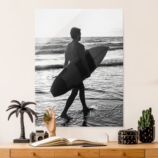Glas Magnettafel Surferboy im Sonnenuntergang