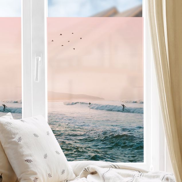 Fensterfolie - Sichtschutz - Surfsession im Abendrot - Fensterbilder