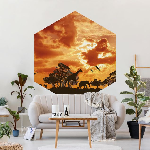 Hexagon Mustertapete selbstklebend - Tanzania Sunset