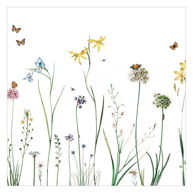Fototapete - Tanzende Schmetterlinge auf Wildblumen