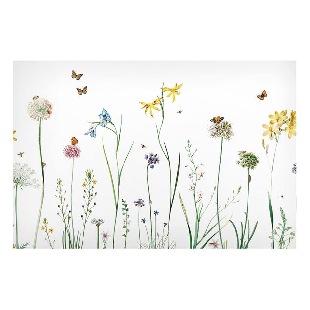 Magnettafel - Tanzende Schmetterlinge auf Wildblumen - Memoboard Querformat