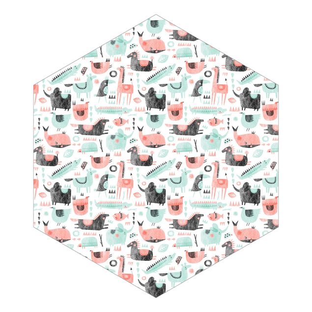 Hexagon Tapete selbstklebend - Tierparty