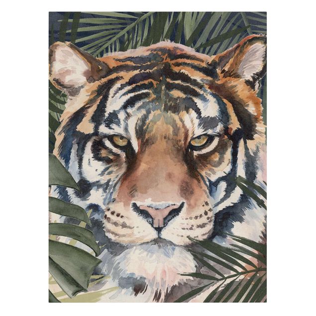 Leinwandbild Gold - Tiger im Dschungel - Hochformat 3:4