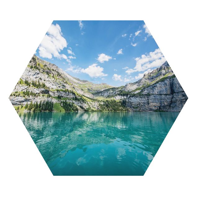 Hexagon Bild Alu-Dibond - Traumhafter Bergsee