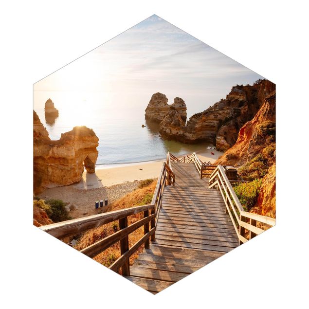 Hexagon Fototapete selbstklebend - Traumstrand in Portugal