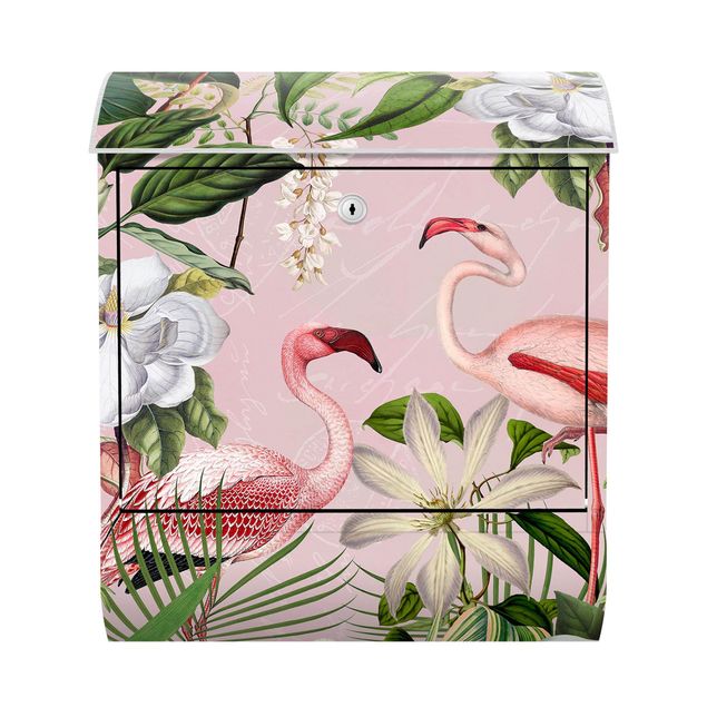 Briefkasten - Tropische Flamingos mit Pflanzen in Rosa