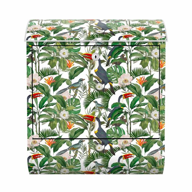 Briefkasten - Tropischer Tukan mit Monstera und Palmenblättern