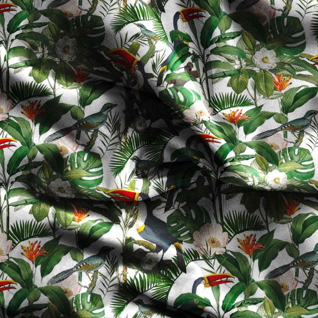 Vintage Vorhänge Tropischer Tukan mit Monstera und Palmenblättern