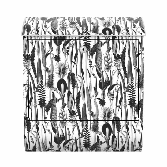 Briefkasten - Tropisches Luxus Muster Schwarz-Weiß