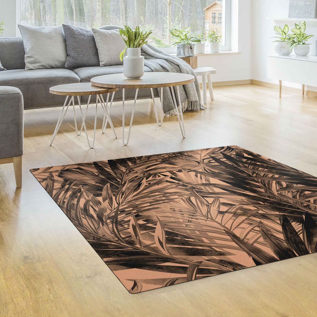 Schwarzer Teppich Tropisches Unterholz Schwarz