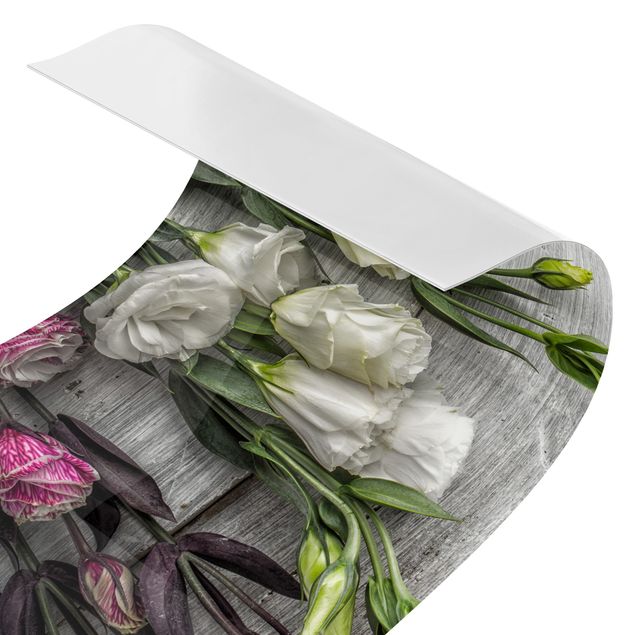 Küchenrückwand - Tulpen-Rose Shabby Holzoptik