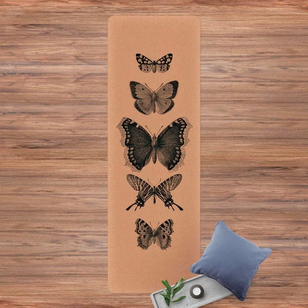 Moderner Teppich Tusche Schmetterlinge auf Beige