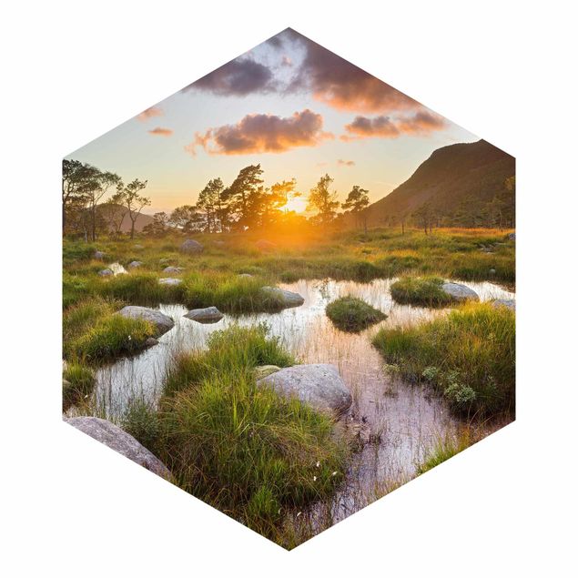 Hexagon Mustertapete selbstklebend - Tverrdalsbekken in Norwegen