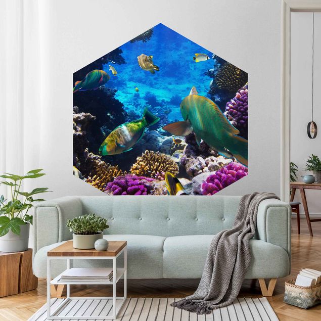 Hexagon Mustertapete selbstklebend - Underwater Dreams