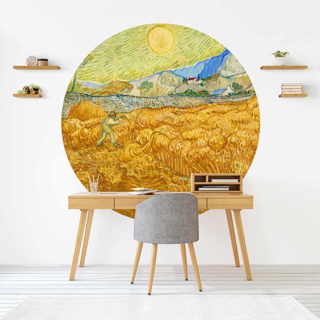 Runde Tapete selbstklebend - Vincent van Gogh - Kornfeld mit Schnitter