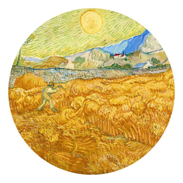 Runde Tapete selbstklebend - Vincent van Gogh - Kornfeld mit Schnitter