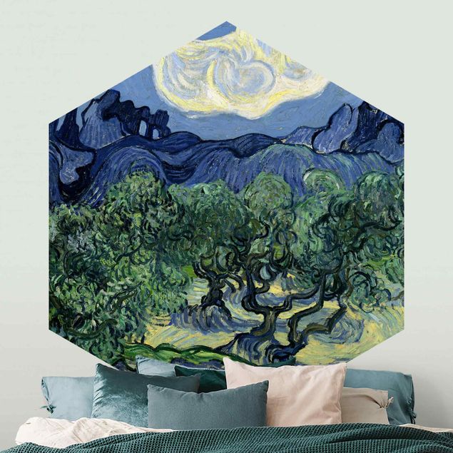 Hexagon Mustertapete selbstklebend - Vincent van Gogh - Olivenbäume