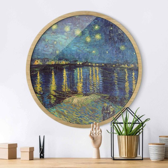 Runde gerahmte Bilder Vincent van Gogh - Sternennacht über der Rhône
